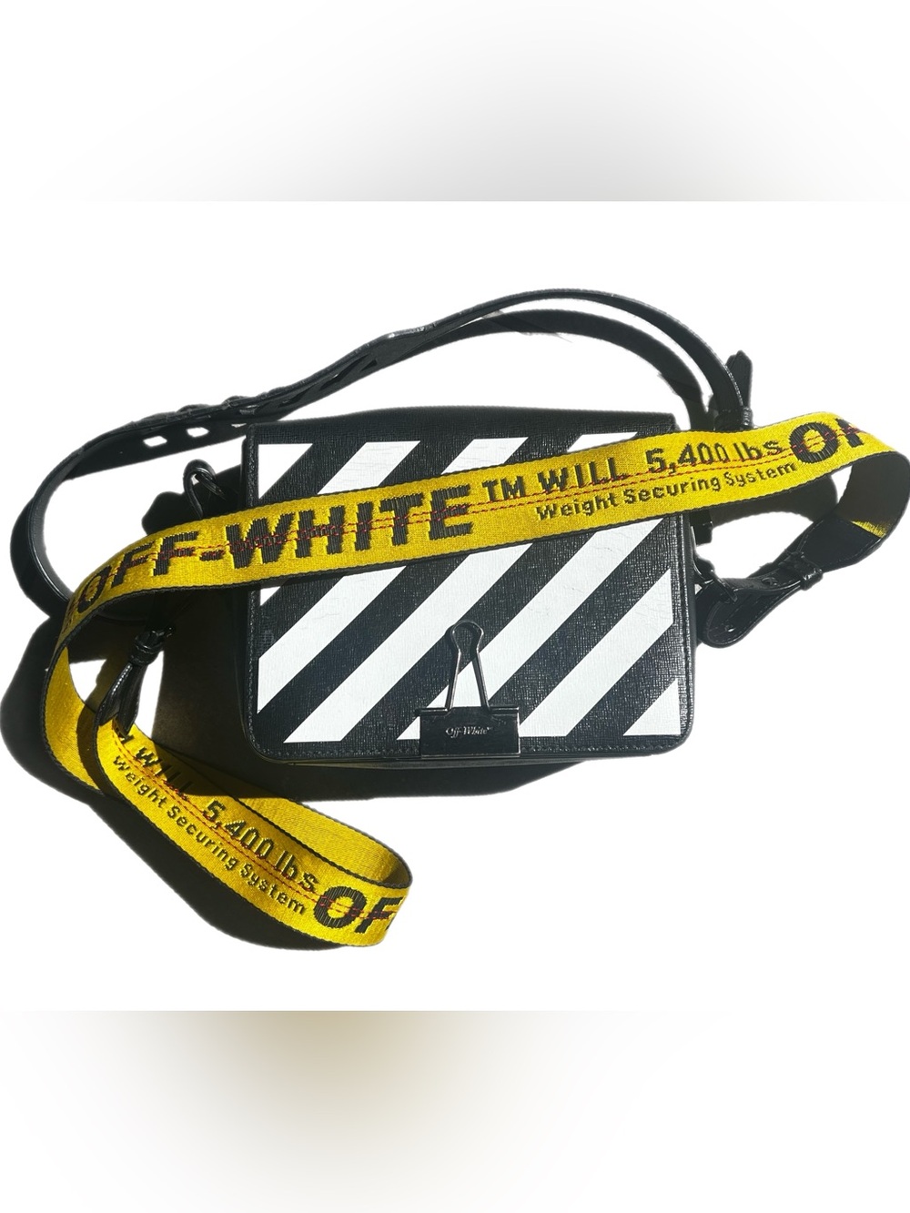 Off-White Binder Clip Mini Crossbody Black White Striped Diag Bag